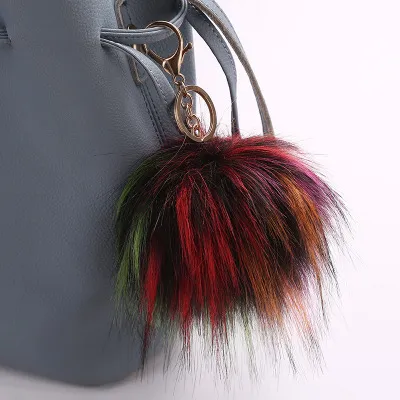 Bola de cabelo 13 centímetros de alta imitação de pele de guaxinim Bola Cabelo Pendant Fur Chaveiros Chave do carro anel cadeia de decoração para o presente do Natal Bolsa