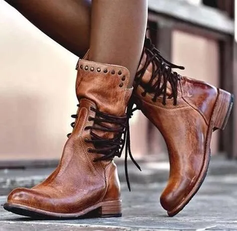 2019 Femmes Bottes En Cuir De Luxe Lacets Chaussures De Mode