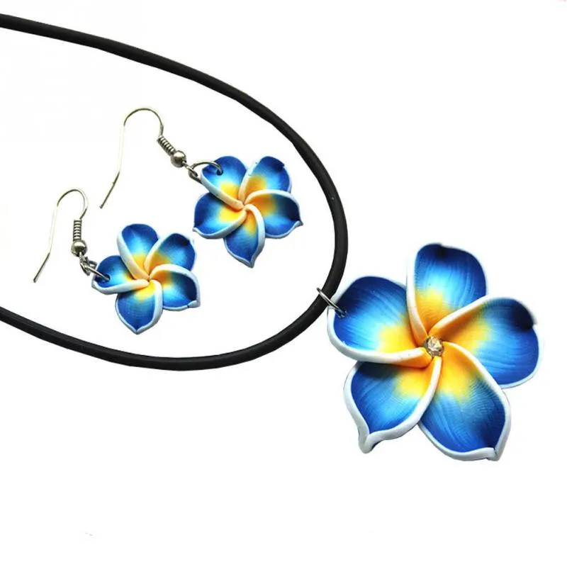 New Fashion Hawaii Plumeria Flowers pendant Jewelry Sets Fimo Polymer Clay Earrings Necklace Pendant