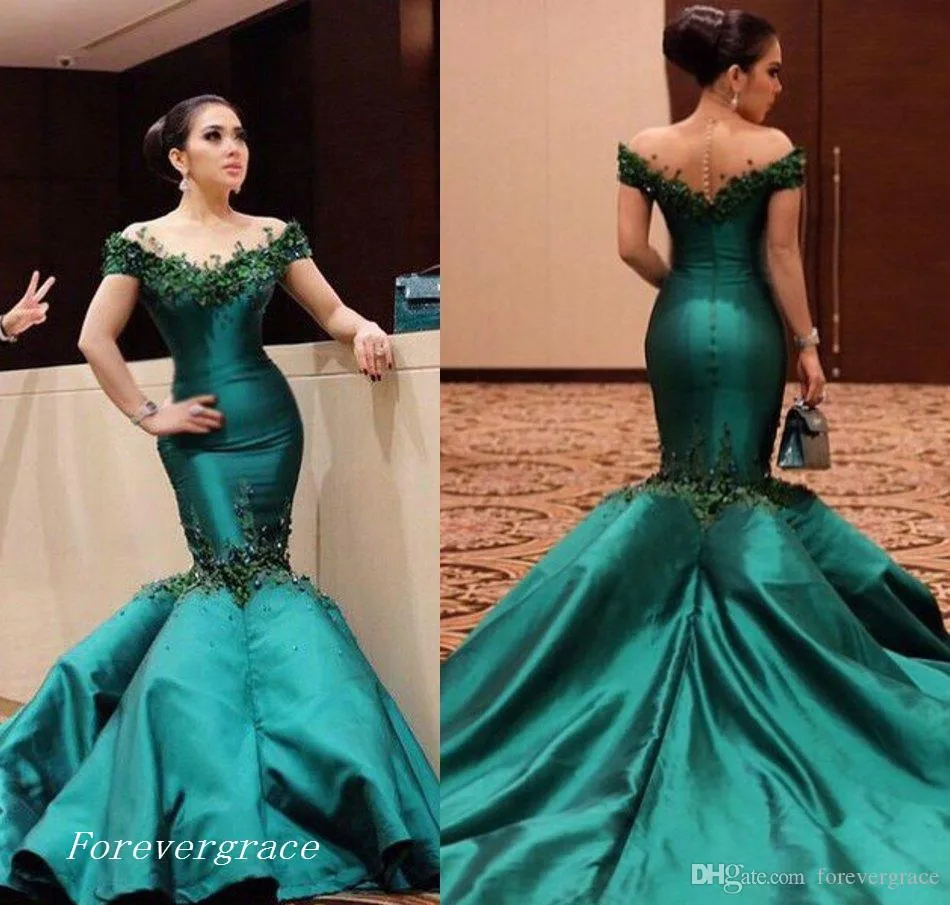 Embroidered Emerald Green Off The Sholders Formal Dress main image 0