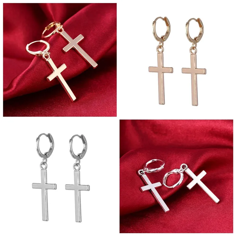 Simples moda mulheres traje jóias caem brincos de forma cruz vintage cor ouro ouro para cruzes brinco presentes Dangle candelabro