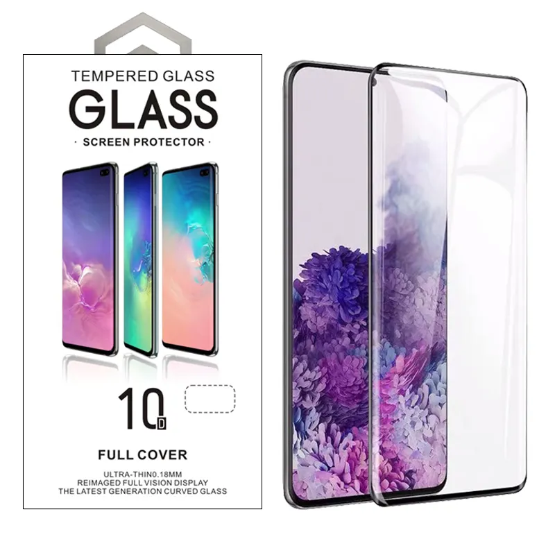 Case Friendly 3D 10D Curved Tempered Glass Screen Protector for Samsung S8 S9 S10 Note 8 9 10 S20 S21 S22 Plus Ultra med Retail Package