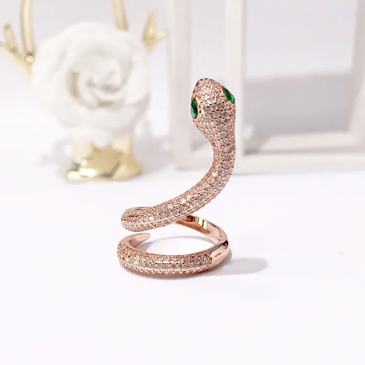 Оптово-Мода Змея ювелирные изделия кольца для Copper Plated розовое золото / 18K Золото Кристалл кольцо Женской