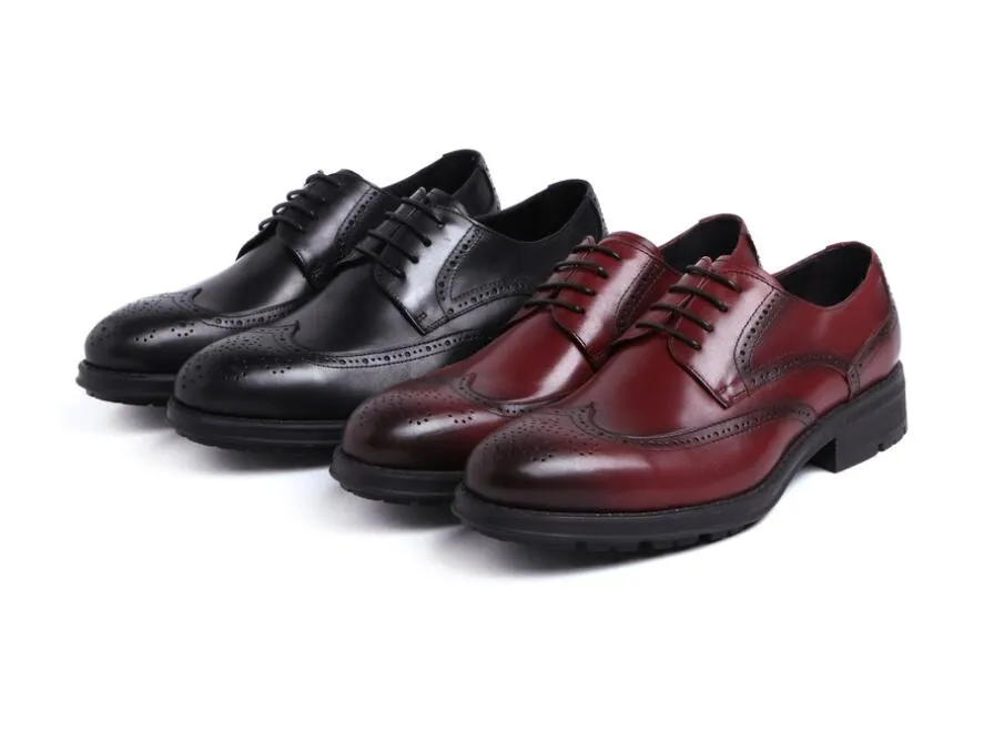 Svart Brun Röd Män Skor Arbete Slitstil Rund Toe Soft-Sole Cowhide Bröllop Fashion Oxfords Homme