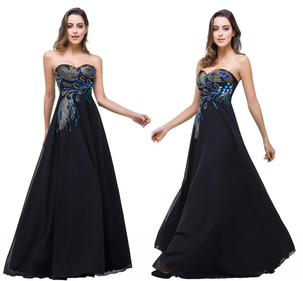 En Stock Designer Noir Robes De Soirée Chérie Paon Broderie Formelle Prom Party Robes Vestidos de festa CPS342