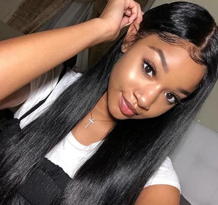 2020 hot selling Lace Frontal Wig Pre Plucked Baby Hair 8 24 Natural Color Remy Straight Lace Frontal Human Hair Wigs