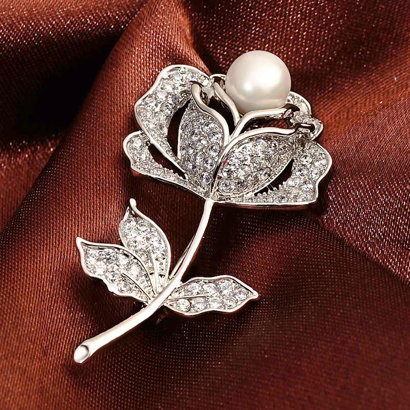 Vente en gros-broches de créateurs bijoux mode zircon épingles de réglage broches de perles Titane avec argent plaqué pour hommes et femmes NE999-1