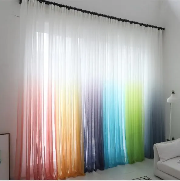 Sheer Curtains Gradient Druk Screen American Rural Dream Rainbow Floating window Floor