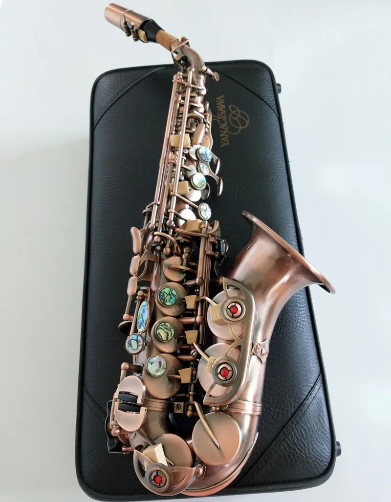 Nieuwe S-991BB kleine gebogen sopraan saxofoon antiek koper rood muziekinstrument B flat sax met case gratis verzending