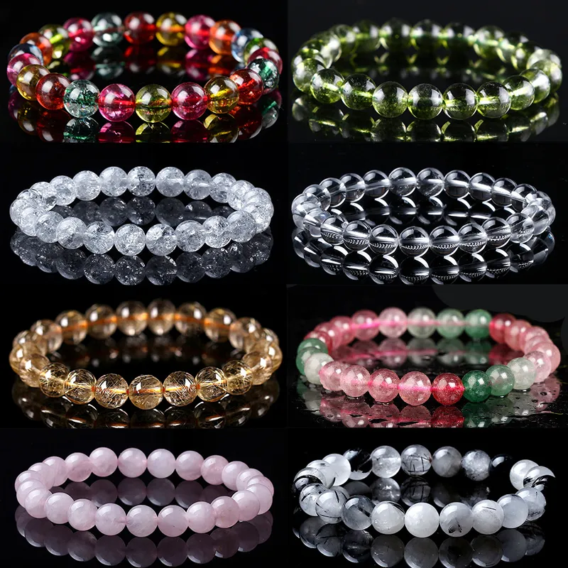 8mm A ++ perline Fili in pietra naturale Bracciale Agata / Ametista / Quarzo rosa / Lapis Lazuli / Malachite / Tiger Eye Braccialetti di guarigione di moda Unisex