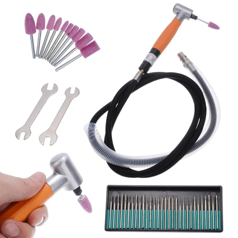 Freeshipping 3mm 90 graders vinkelsluftsgrimedjm Mini Grinder Pneumatic Polisher Tool Set Abrasive Tool för metallpolering