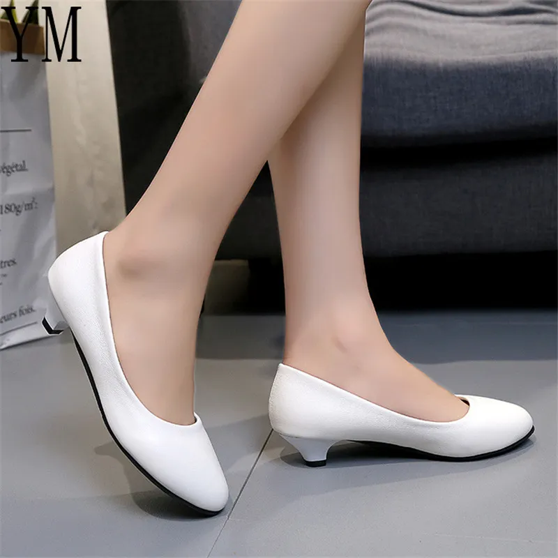 2018 Hot Mature Round Toe High Heel Pumps Weiß Flach 3 CM Frauen Büro Kleid Schuhe Frühling Herbst Heels Schuhe Kostenloser Versand 40