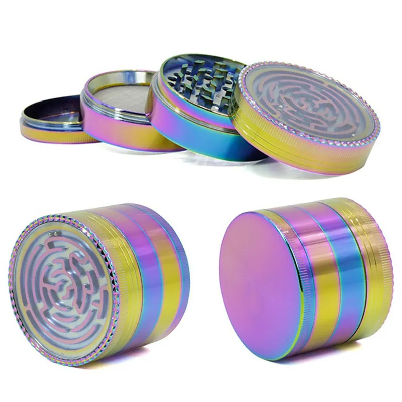 52mm 63mm 4-stycken IceBlue Rainbow Herb Grinder Alloy Zinc Metal Tobacco Herbal Grinders Rök kryddkross rökningstillbehör