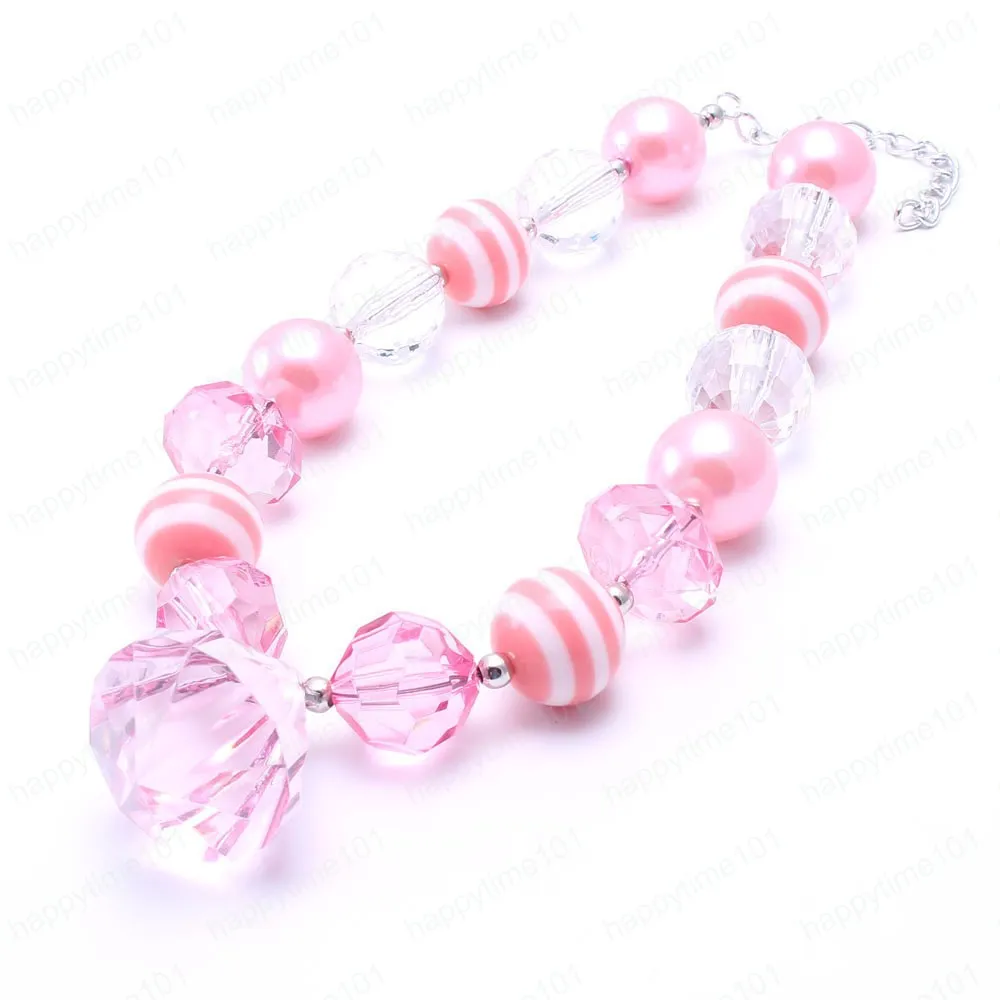 Nyaste baby rosa färg flicka barn chunky halsband mode toddler barn bubblegum chunky pärla halsband barn smycken