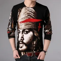 Mode-2018 Pullover Trui Mannen Herfst Winter Kleding Mannen O Neck Sweaters Character Pirates Mens Black Sweaters Suwer Hombre Invierno