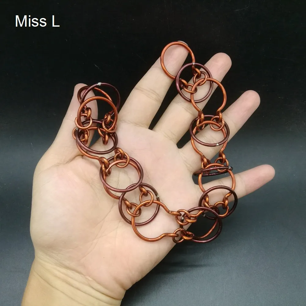 9 Times Rings Horseshoe Shape Hand Made Wire Puzzle Red Copper Metal