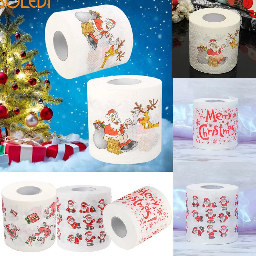 Kerstmis Patroon Roll Servetten Bad Toiletpapier Grappige Humor Gag Xmas Tissue Woonkamer Tafel Decoratie Geschenken Santa Claus Print Design