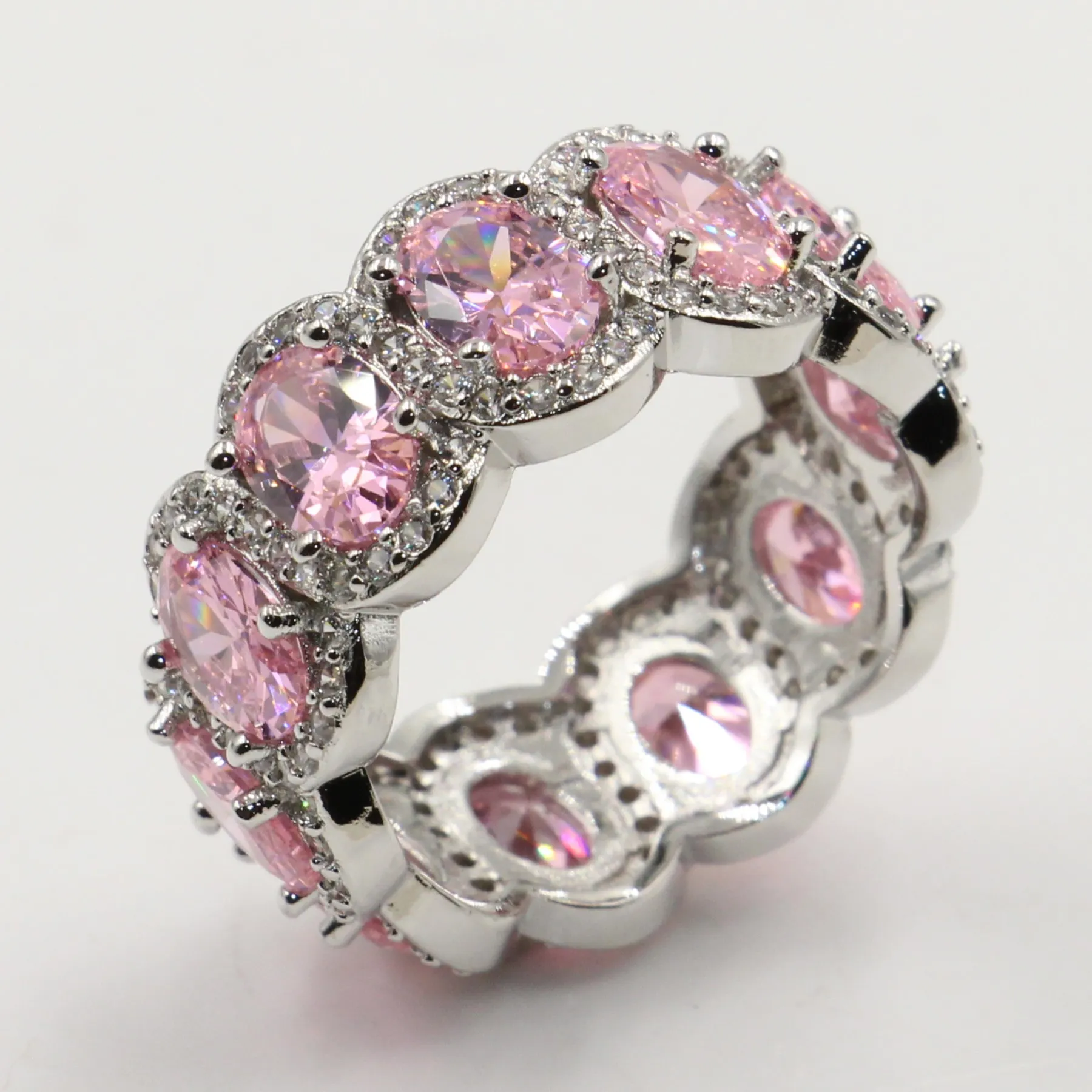 Simpatico Rulalei Gioielli di moda vintage Vero argento sterling 925 Taglio ovale Pietre preziose di zaffiro rosa Promessa Anello di fede nuziale per le donne per gli amanti