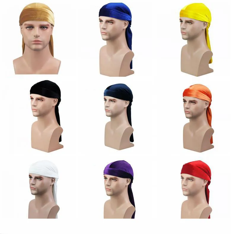 メンズベルベット Durags バンダナターバン帽子女性のためのかつらドゥー男性 Durag バイカー帽子ヘッドバンド海賊帽子 Du-RAG ヘアアクセサリーコスプレ帽子