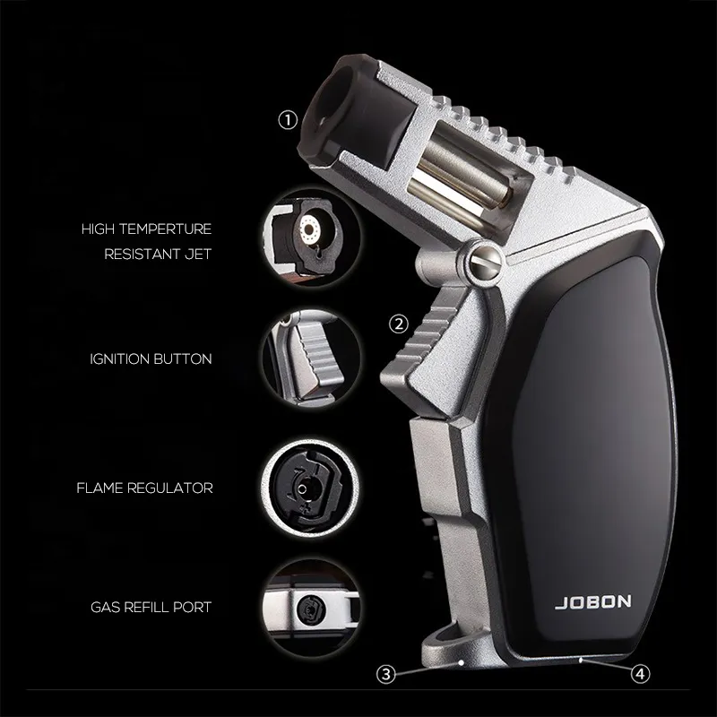 Jobon Jet Gun Shape Lighter Windproof Gas Refillable Straight Flame Cooking Cigar Lighters Gift for Men