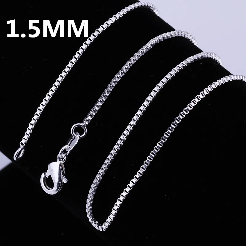 Vendita calda Uomini donne Collana 12 pz/lotto 925 Sterling Silver 1.5 MM Box Catena Collana 16"/18"/20"/22"/24" per Pendenti