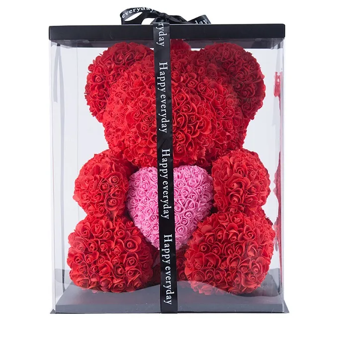 Dropshipping 40 cm com coração grande urso vermelho rosa flor decoração artificial presentes de Natal para mulheres presente de dia dos namorados com caixa