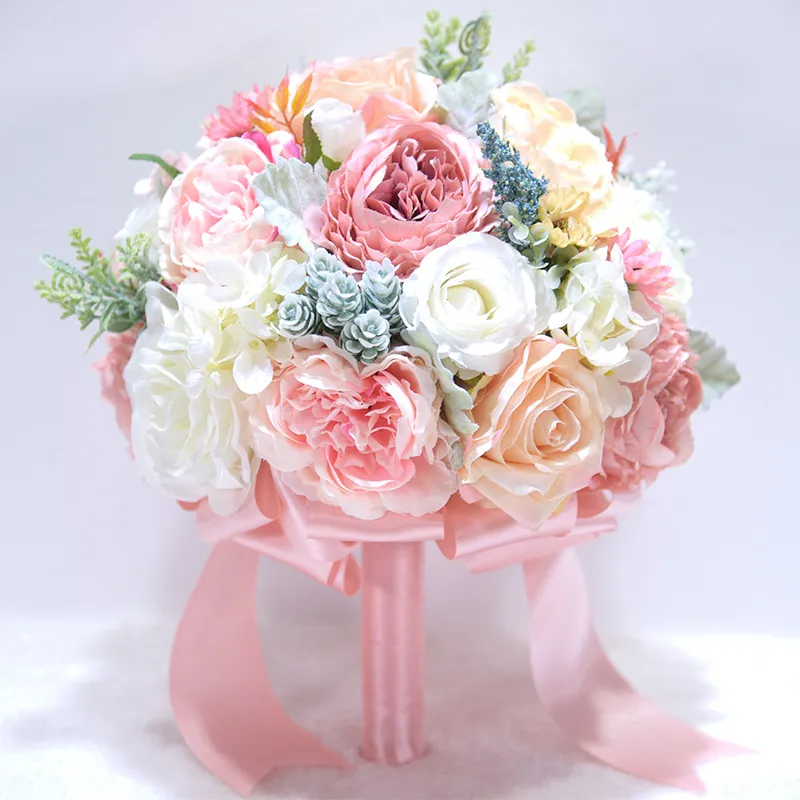 Noiva segurando flores, Casamento Romântico Colorido Buquê De Noiva  Artificial Flor Noiva Buquê De Casamento Rosa