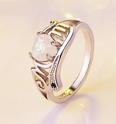 Mode onbaatzuchtige liefdesbrief moeder ring paars wit geel opaal zilver geboorte steen ring vrouwelijke moeder verjaardag sieraden gift2544