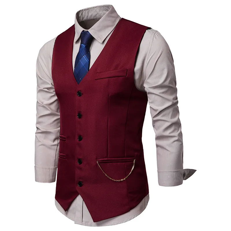 Vinho vermelho dos homens Único Breasted Suit Vest 2020 Cadeia Fashion Design Colete Vest Men partido mangas casamento vestido de baile Coletes