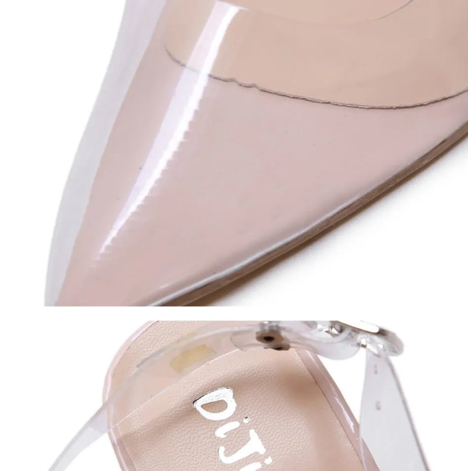 Eleganti scarpe con tacco nudo in pvc trasparente trasparente scarpe da donna con cinturino sul retro a punta décolleté dalla 35 alla 40