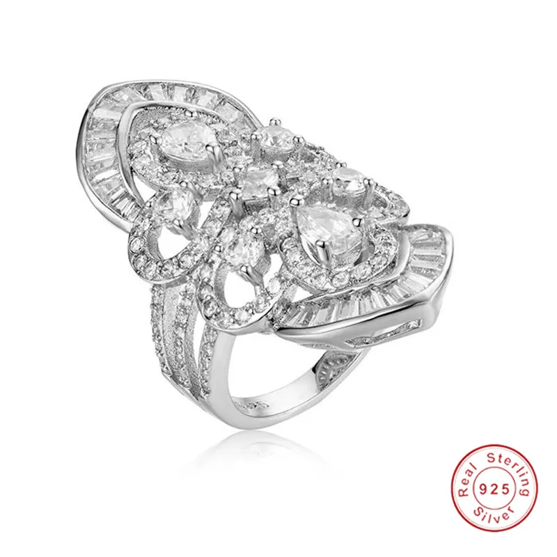 Bohême grand étincelant 925 bague en argent Sterling luxe pavé pierre de naissance bagues en diamant simulé Cocktail anneaux de mariage pour les femmes