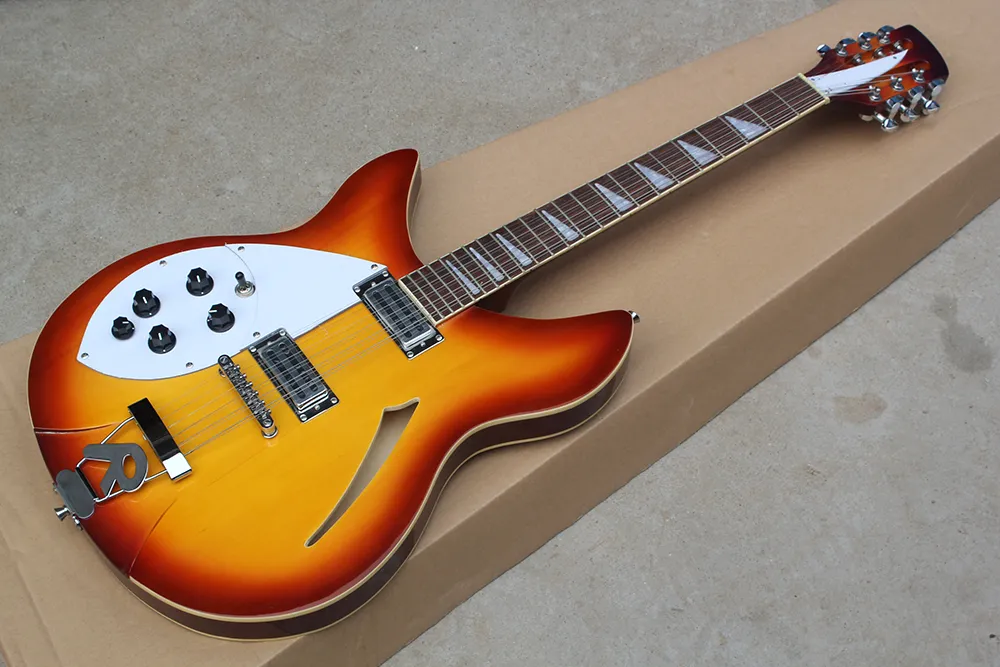 Factory Custom Links Handed Semi-Hollow Cherry Sunburst elektrische gitaar met 12 snaren, palissander toets, kan worden aangepast