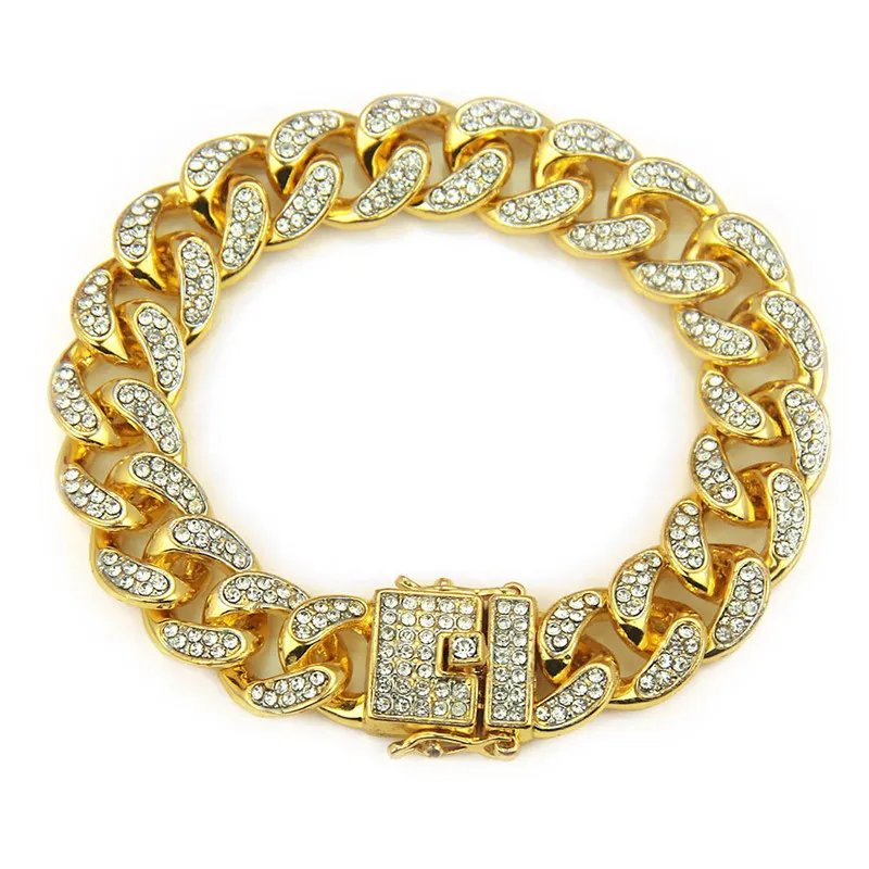 رجال مثلز أساور الموضة عالية الجودة جودة الذهب كوبية الوصلة سلسلة ميامي المجوهرات الهيب هوب