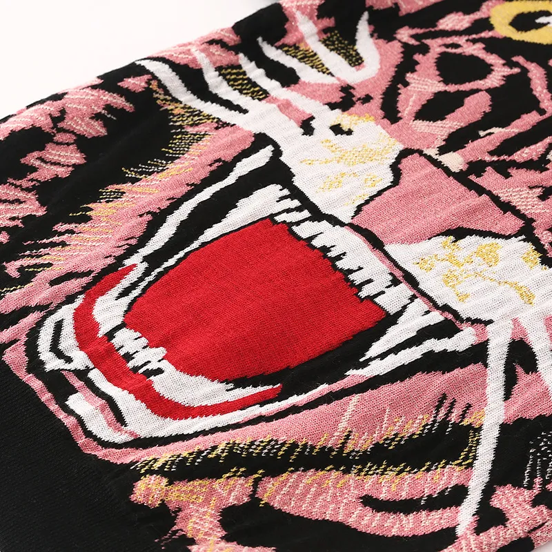 Kvinnors tröja 2019 Höst Ny Mode Högkvalitativ Tiger Head Pattern Sweater Shirt Top Retro Sweater Coat Kvinnors kappa Storlek S-L