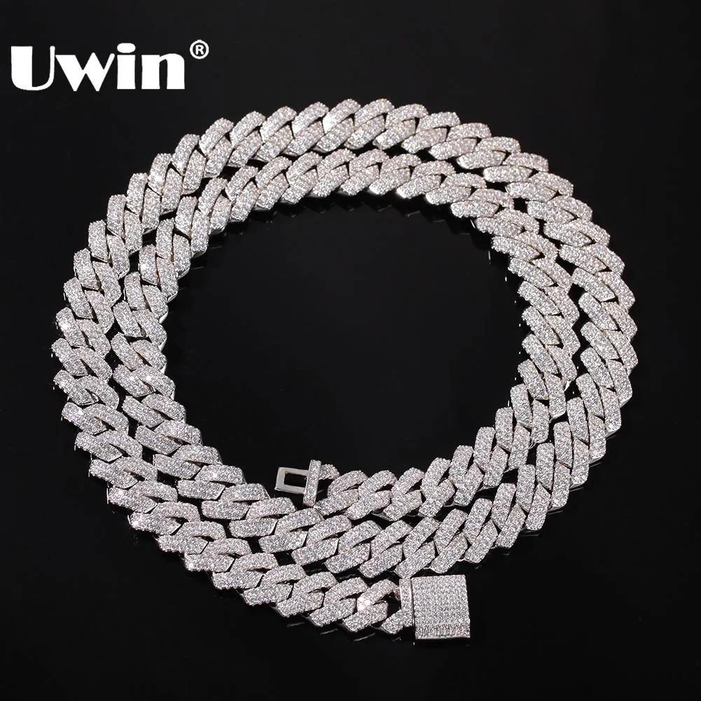 UWIN 13mm Cadena Micro Pave diente cubana manera de los collares de Hiphop heló hacia fuera completa Cubic Zirconia joyería para los hombres de las mujeres