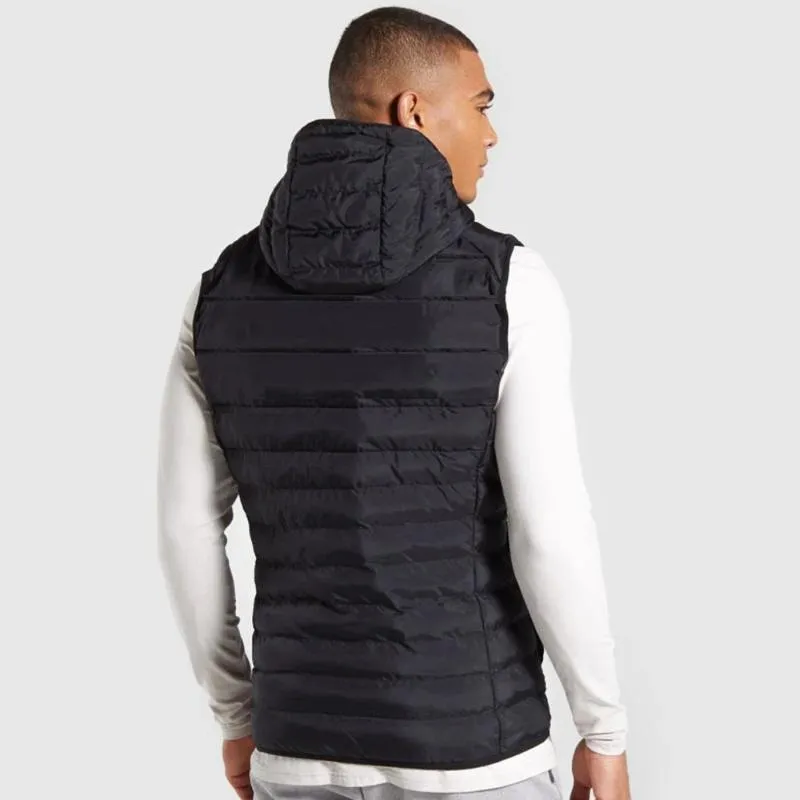Chaleco con capucha calido para hombres chaqueta de sudadera sin mangas con lana espesada para deportes de invierno algodon negro