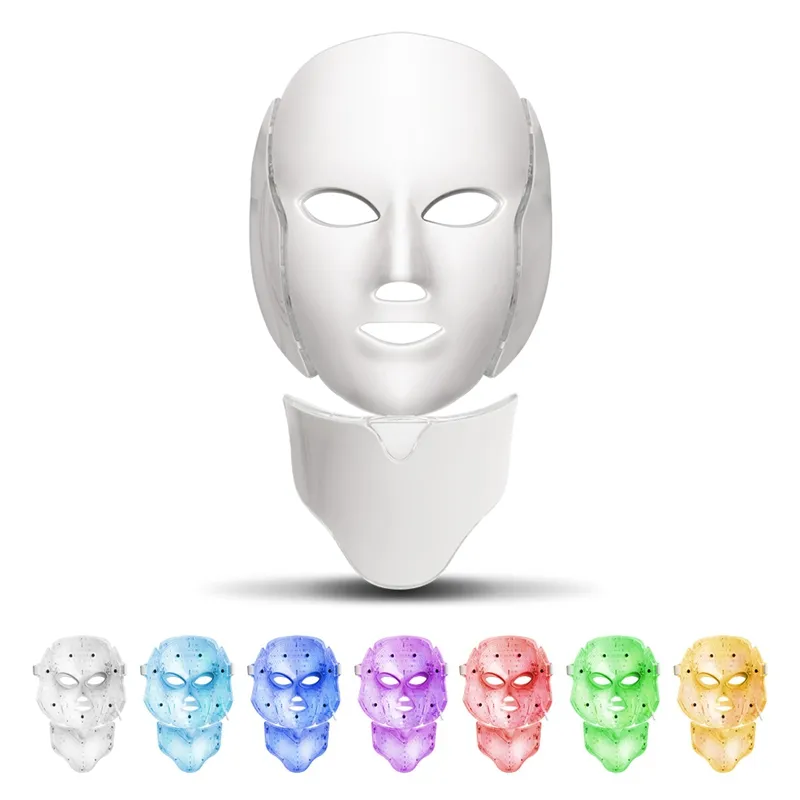 Portabel PDT Light Therapy Led Facial Mask med 7 foton Färger för ansikte och nacke Hem Använd hudföryngring Whiten