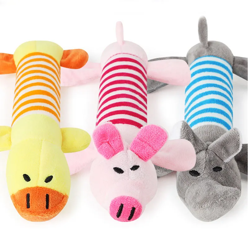 24cm animal de estimação brinquedo pelúcia vocal tira animal brinquedos longos elefante animal de estimação brinquedo pelúcia listrado porco rosa e pato soando cão dentes de brinquedo