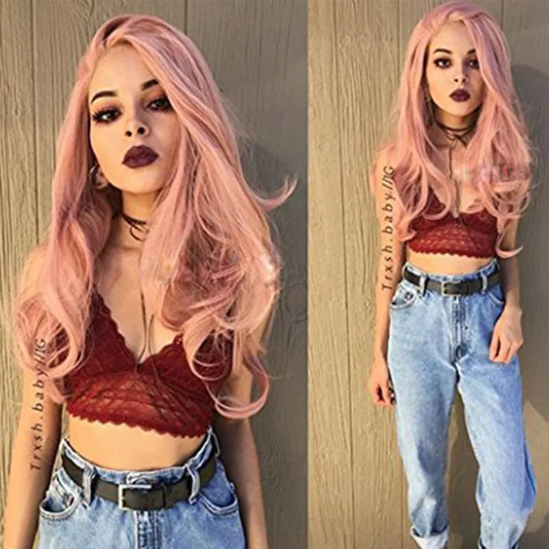 Pink Synthetic Wigs Long Curly Hair Deep Wave Cosplay Women's Lace Front Natural Wigs Wholesale