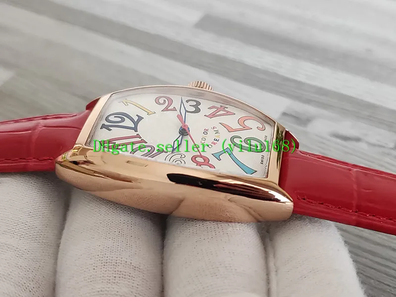 Qualité Couleur Dream Quartz Montre Femme 7851 SC 33mm Date Dial-Up Boîtier Or Rose Bracelet Cuir Rouge Sport Pintle257o