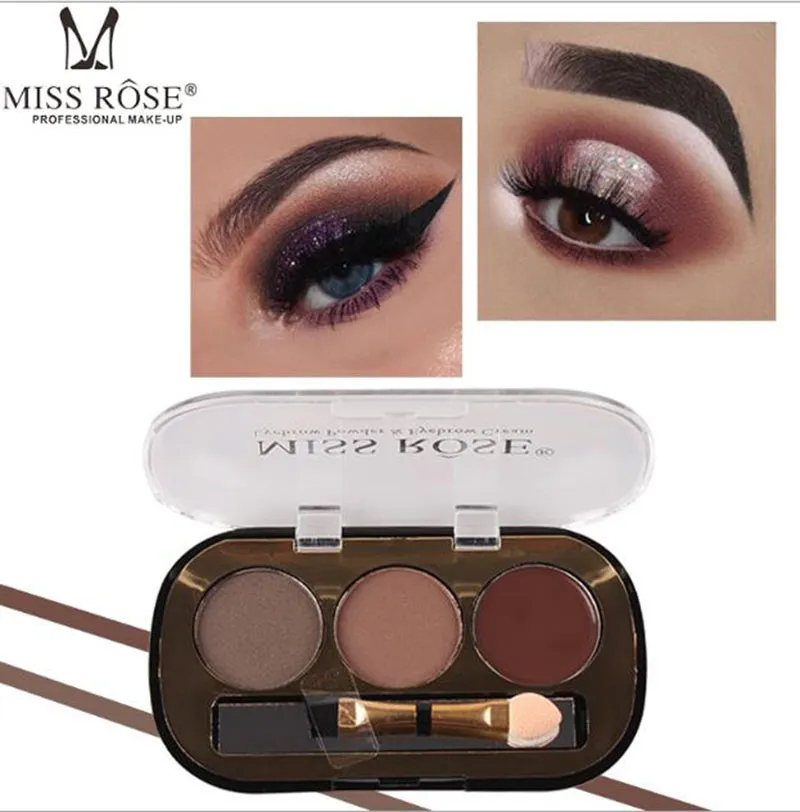 Miss Rose 3 Cores Kit Sobrancelha Paleta de Maquiagem Sobrancelha Tatuagem Gel Em Pó De longa duração Olho Sobrancelha Natural 3d Make Up Set com pincel de maquiagem