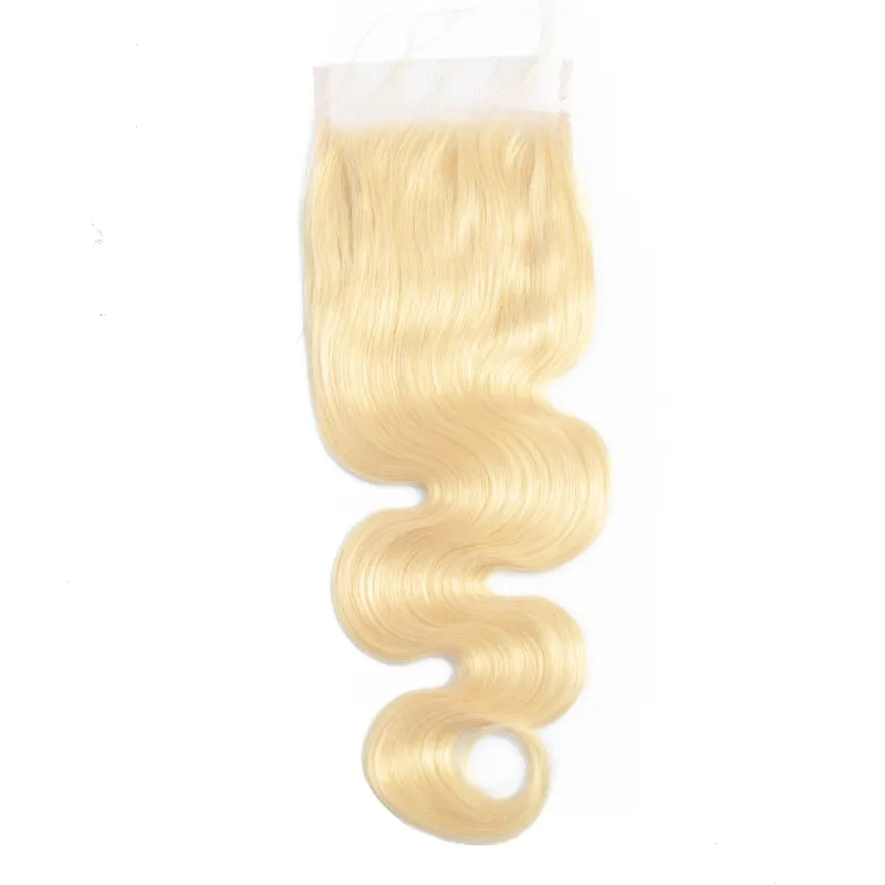 Перуанские необработанные человеческие волосы 4x4 кружевная норка 613 Blonde Color Body Wave 4*4 Закрытие 613# детские волосы
