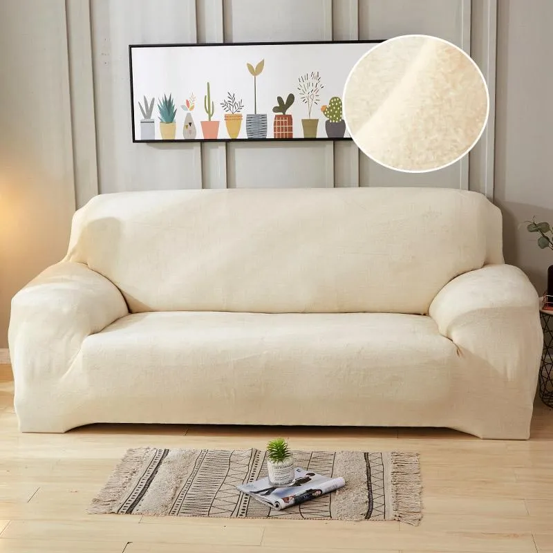 4-seater Plush Sofa Cover Stretch Solid Color Thick Slipcover Sofa Covers for Living Room Pets Chair Cover Cushion Cover Sofa Towel 1PC