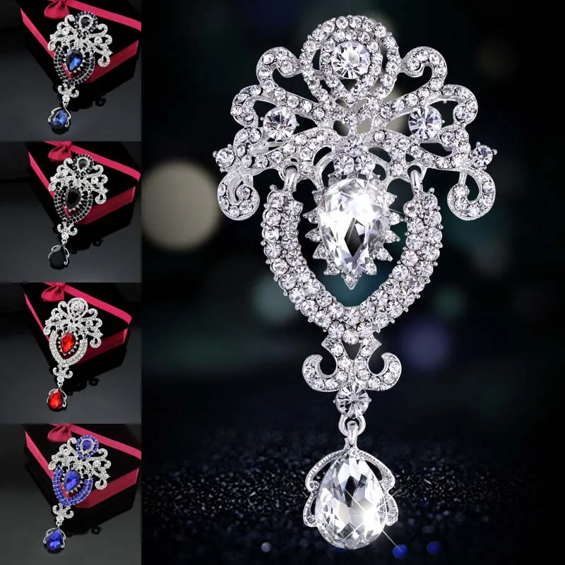 Diamons Crystal Crown Drop Brooches Pins Corsage Scarf Clips Engagement Wedding Brooch for women Men Fashion jewelry will and sandy gift