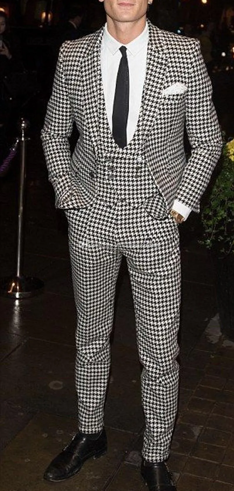 千鳥格子新郎Tuxedos新しいファッション新郎メンズウェディングドレス優秀な男ジャケットブレザー3ピーススーツ（ジャケット+パンツ+ベスト+ネクタイ）702