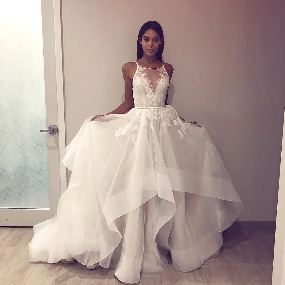 V neck wedding dress 2019 Beautiful wedding dresses A Line Boho Wedding Dress Gown Sofuge Vestido De Noiva Dubai Arabic Suknia