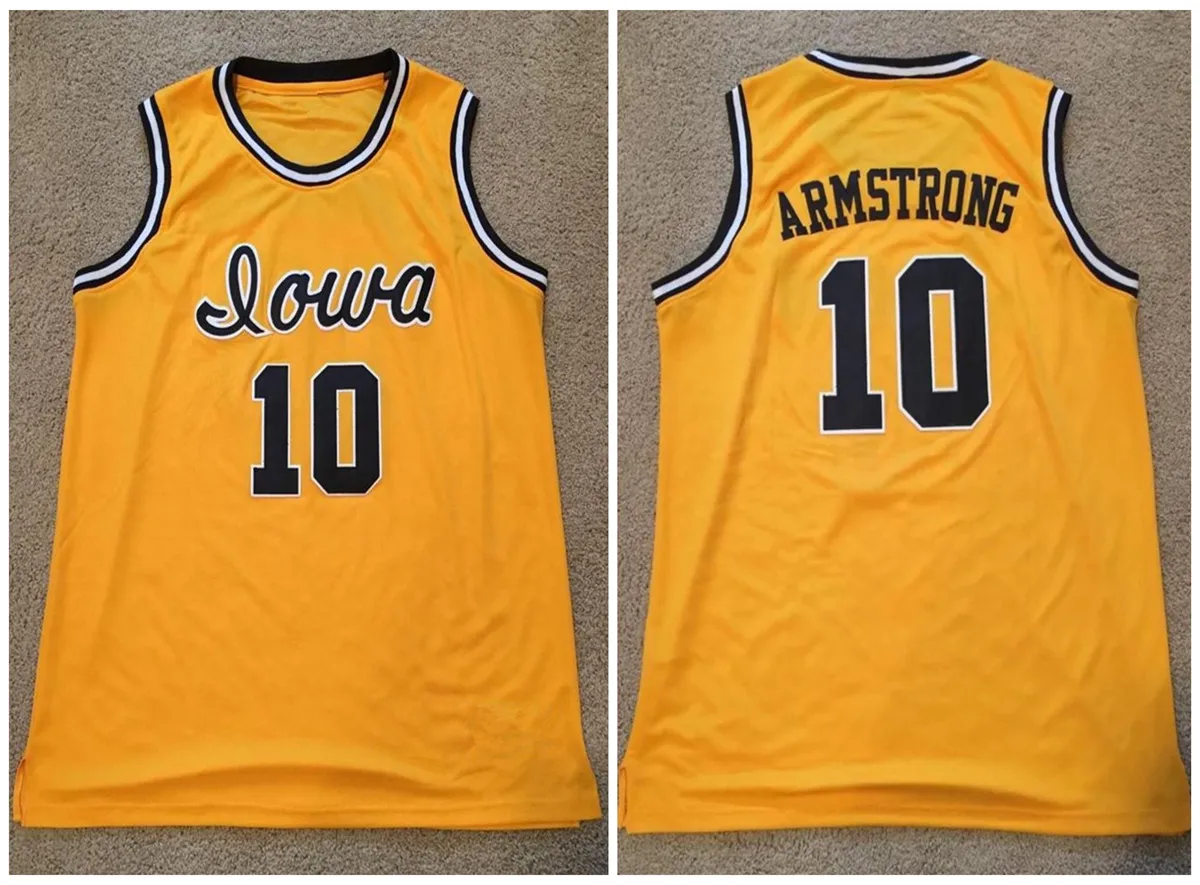 Айова Hawkeees College Basketball Rembeback BJ Armstrong Джерси № 10 Желтый Ретро Баскетбол Джерси Мужская Швы Сшитые пользовательские Размер S-5XL