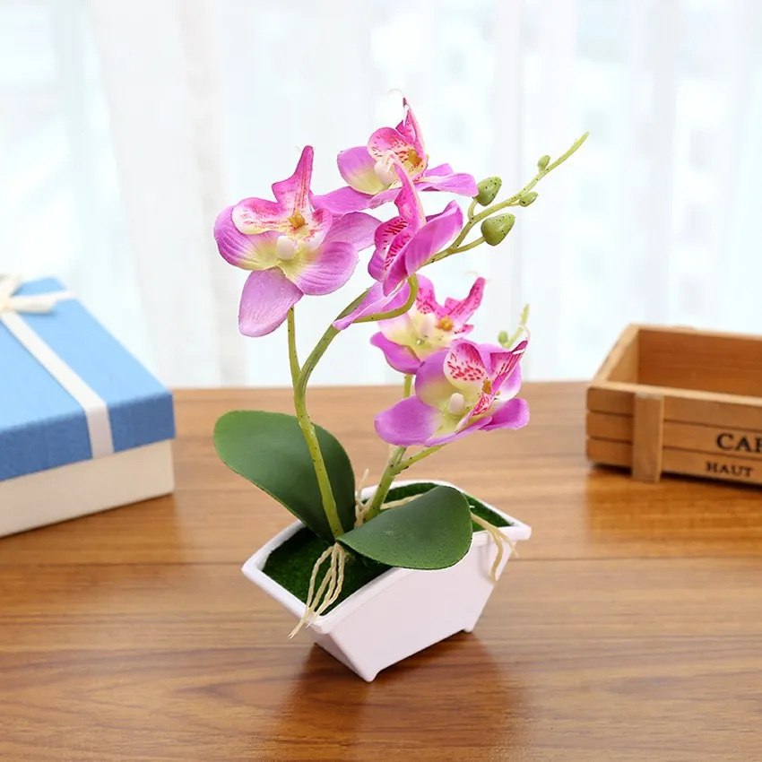 Ensemble de fleurs artificielles de Simulation d'orchidée papillon, avec feuilles au toucher réel, plantes artificielles, décoration florale globale de mariage, 20 ensembles