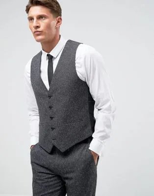 Dark Gray Groom Vest Wool Herringbone Tweed Vests Custom Made Mens Suit Vest Prom Wedding Waistcoat Slim Fit In Stock