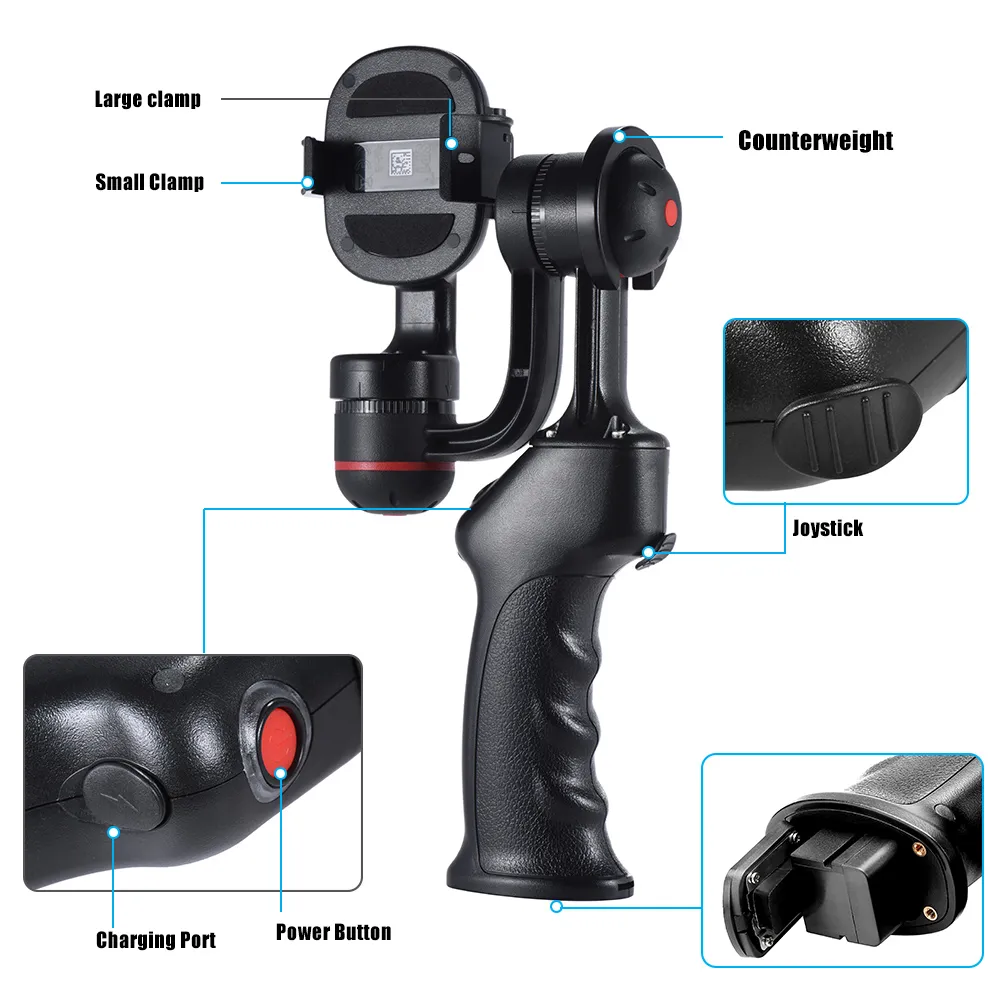 2-Axis Brushless Smartphone Stabilisateur Gyro Handheld Gimbal Holder pour iPhone 7 6 pour Samsung Huawei Smartphones